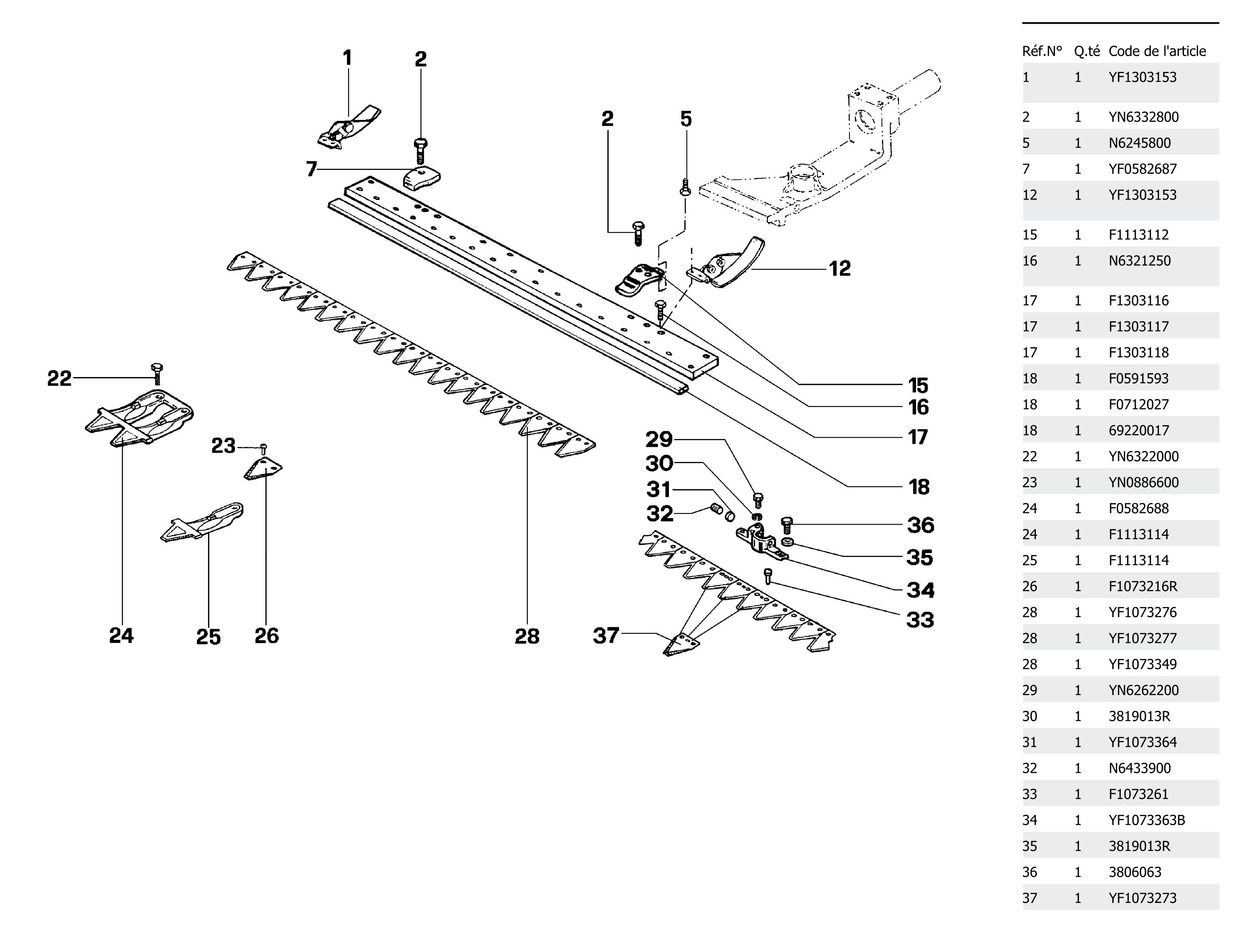 Barres faucheuses spéciales (connexion réglable) 69229018/69229017/69229019